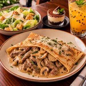 Crepe de sal Stroganoff de res