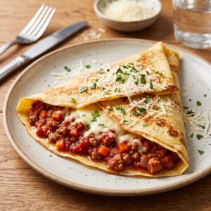 Crepe de sal Carne a la boloñesa