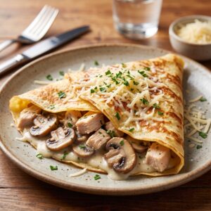 Crepe de sal Pollo, champiñón y queso parmesano