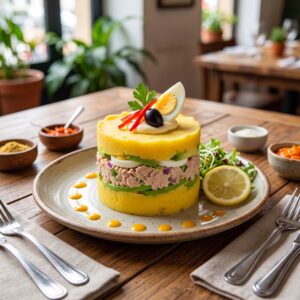 Causa limeña de atún y papa criolla